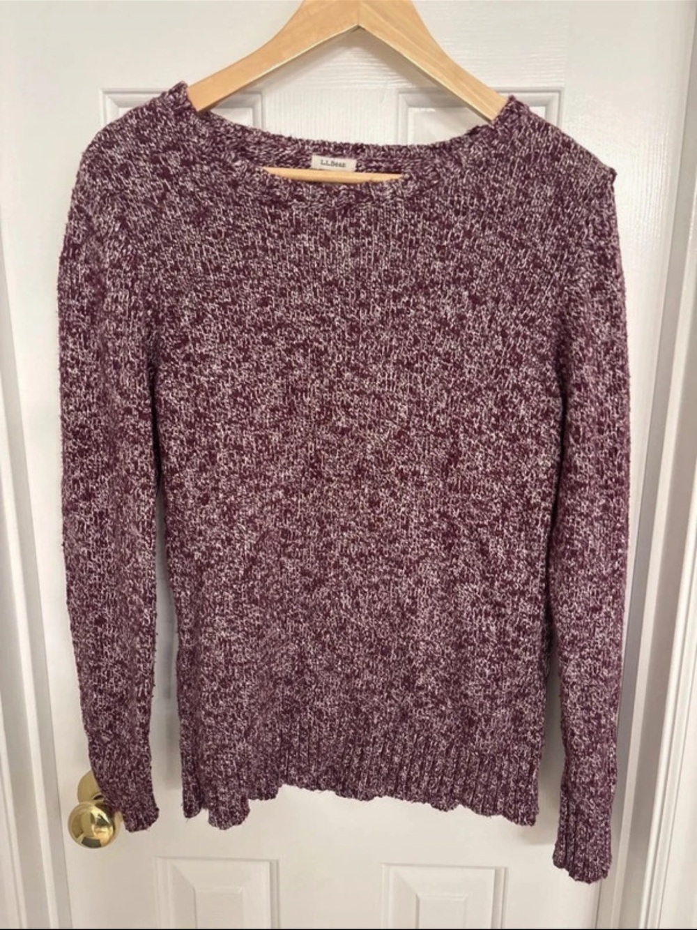 L.L. Bean Marled Burgundy Crewneck Sweater Medium Classic Autumn Fall Winter